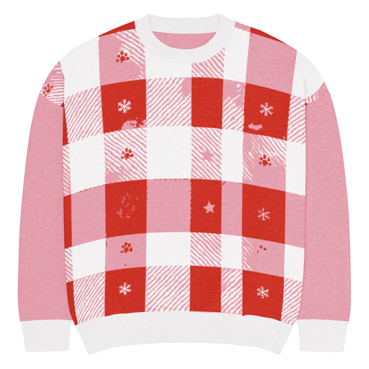 Red Buffalo Check Pattern Knitted Crew Sweater - DipaliZ