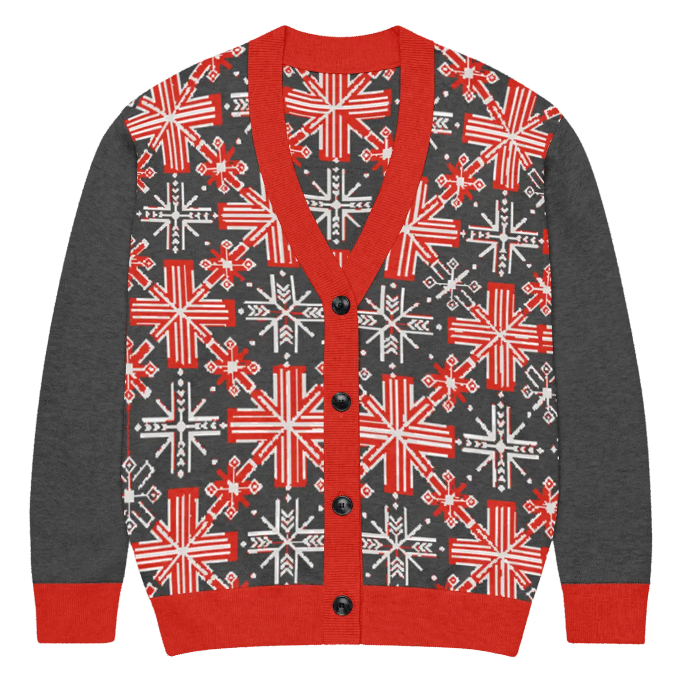 Red Colorblock Cardigan - Patchwork Sleeves Design - DipaliZ