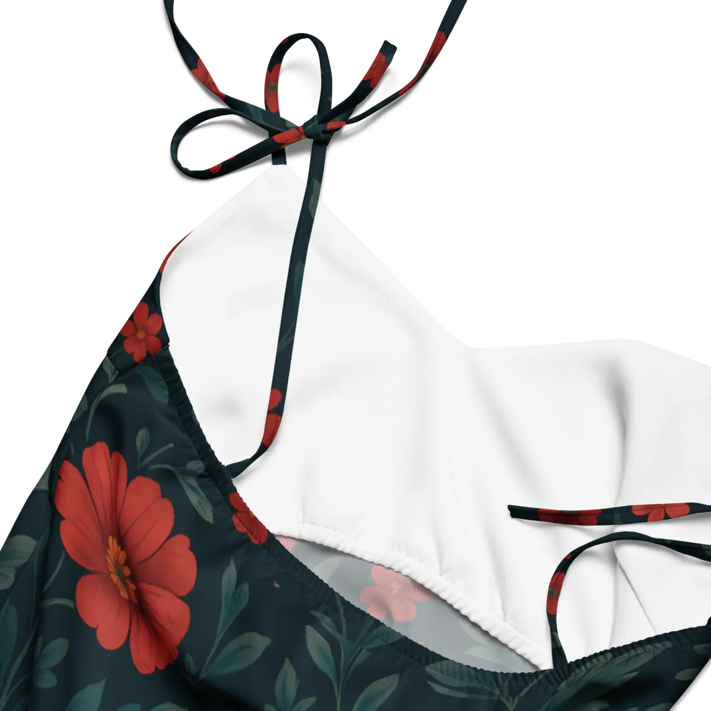 Floral Midi Dress - Red Flowers with Built-In Bra Support - DipaliZ