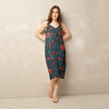 Floral Midi Dress - Red Flowers with Built-In Bra Support - DipaliZ