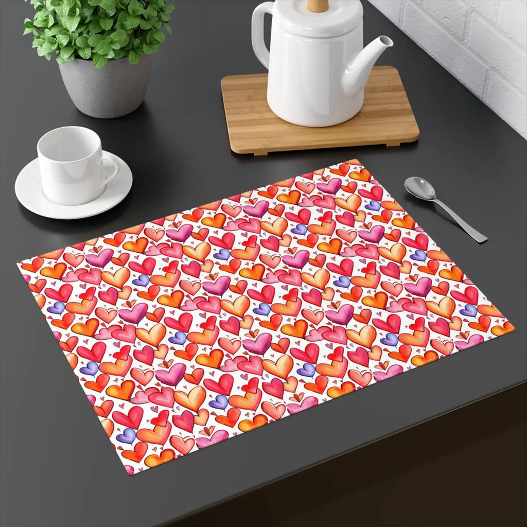 Red Hearts Cotton Placemats - Dining Table Decor - DipaliZ