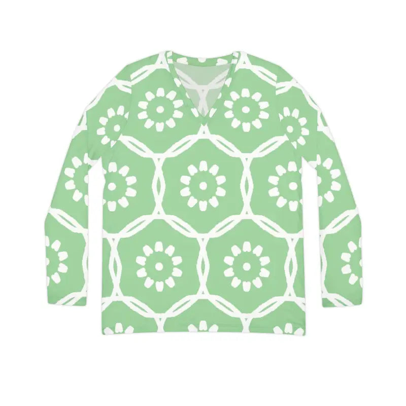 Long Sleeve V Neck Red Pattern Tee - DipaliZ