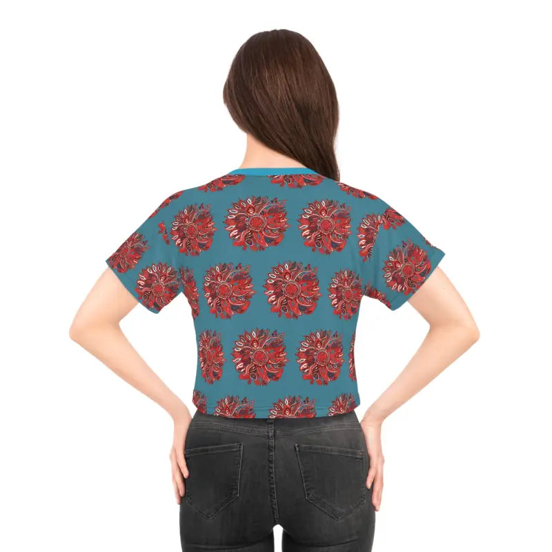 Red Pattern Crop Tee - Silky Soft Polyester - DipaliZ