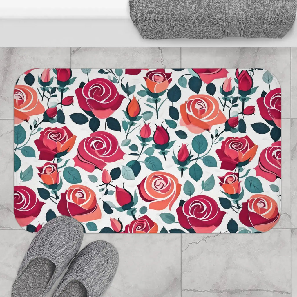 Red Rose Bath Mat - Plush Floral Bathroom Decor - DipaliZ