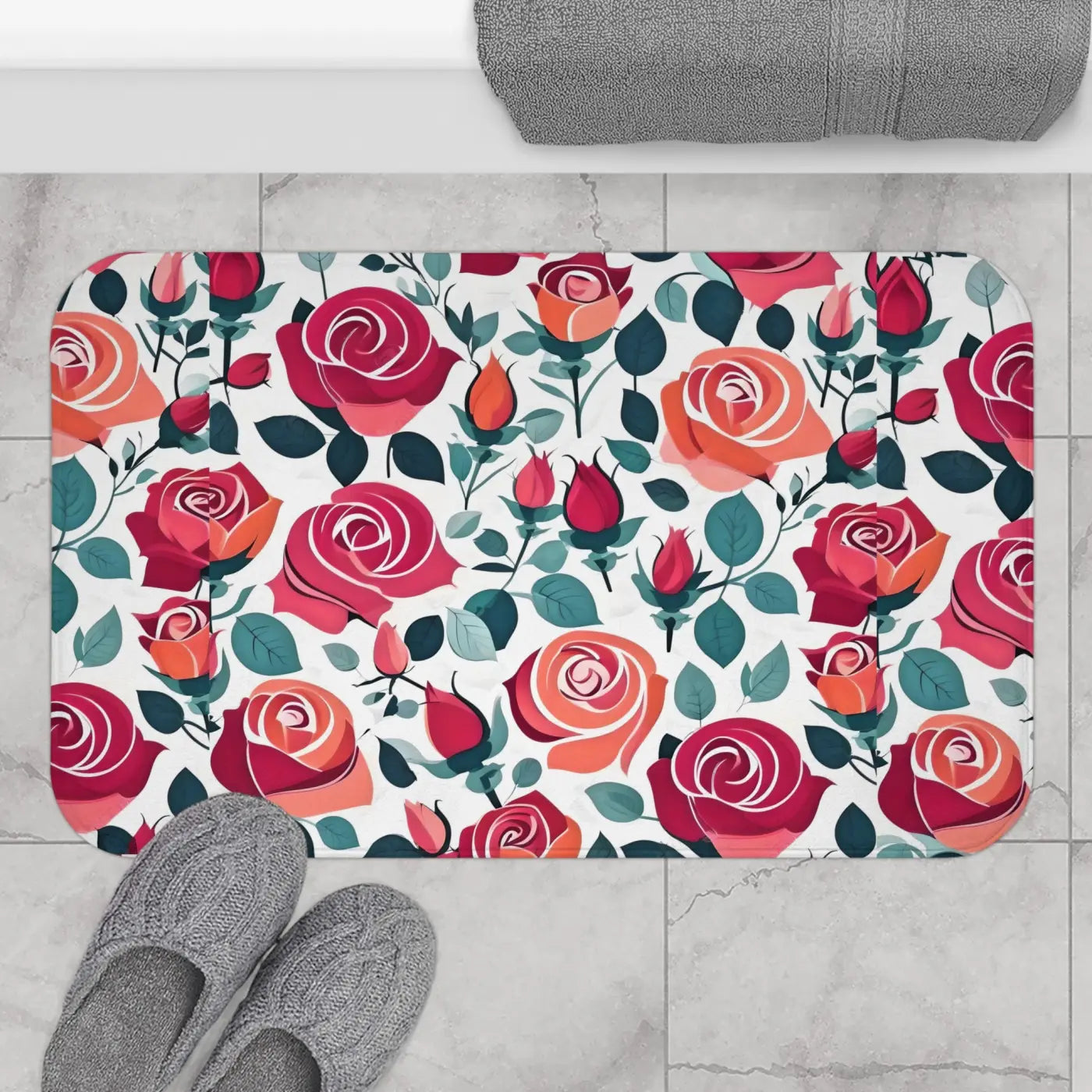 Red Rose Bath Mat - Plush Floral Bathroom Decor - DipaliZ