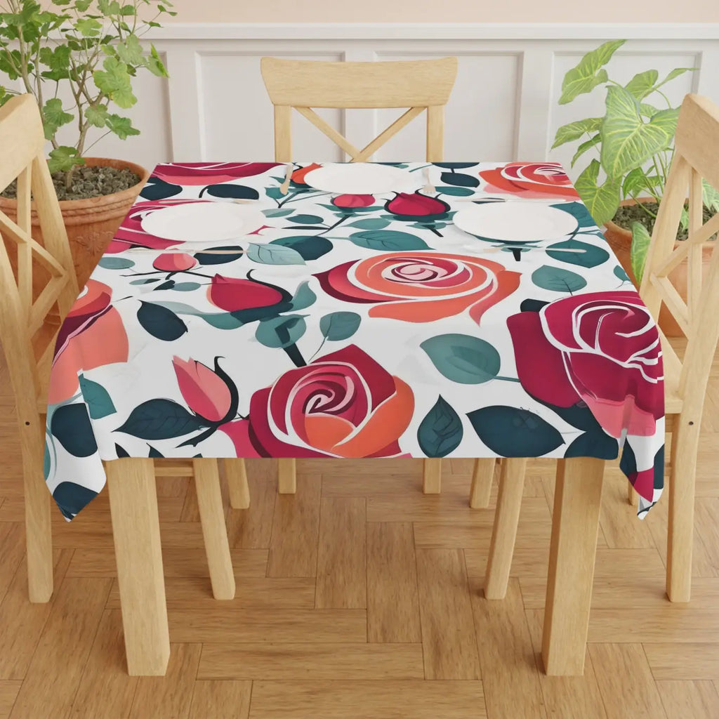 Rose Flowers Tablecloth - Vibrant Red Rose Blooms Design - DipaliZ