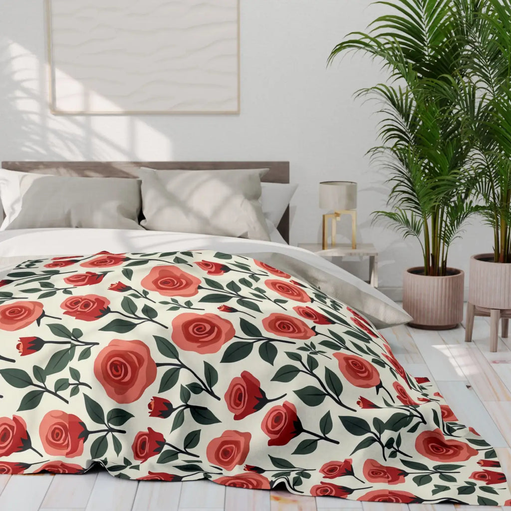 Roses Arctic Fleece Blanket - Soft Red Luxury Warmth - DipaliZ