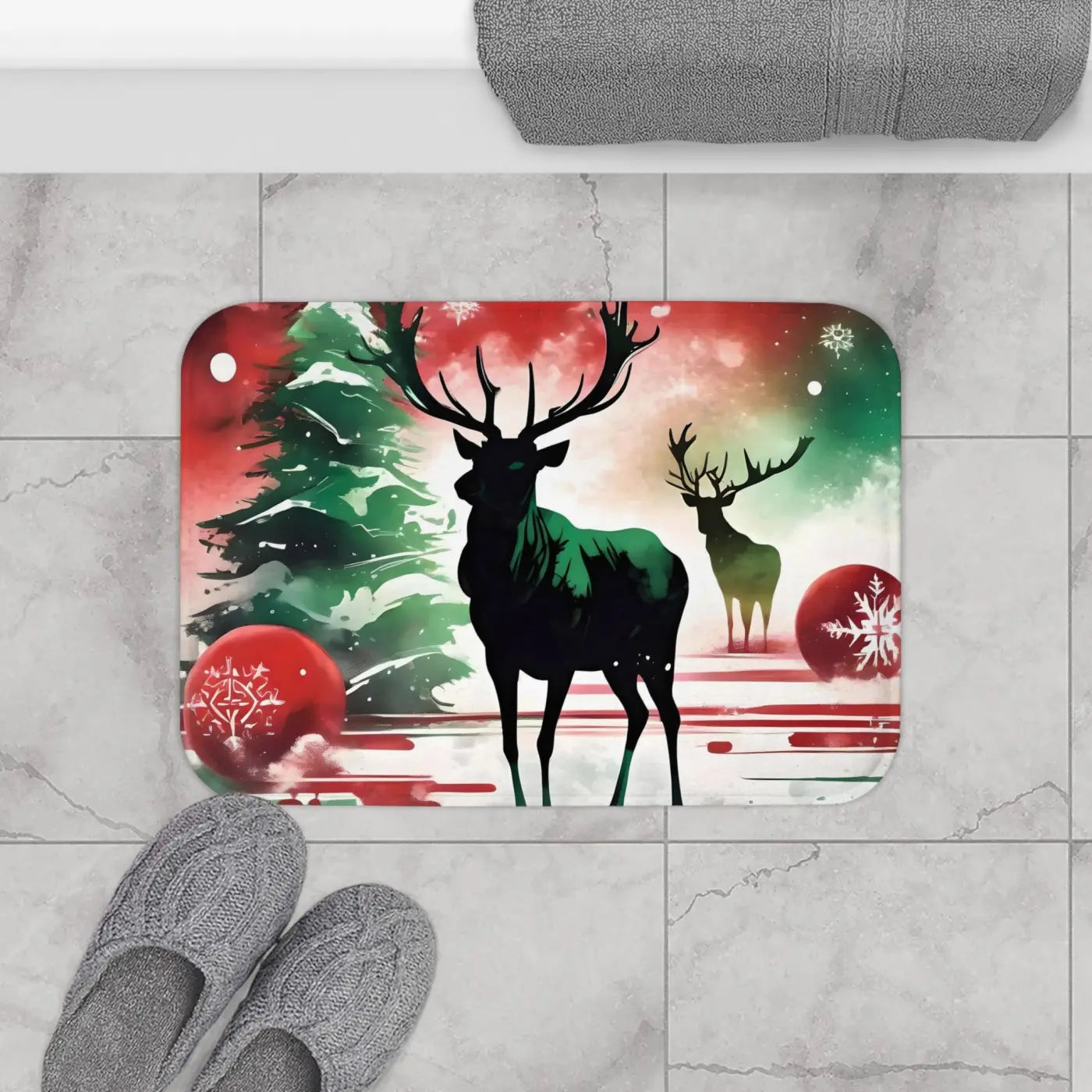 Festive Reindeer Bath Mat - Christmas Holiday Decor - DipaliZ