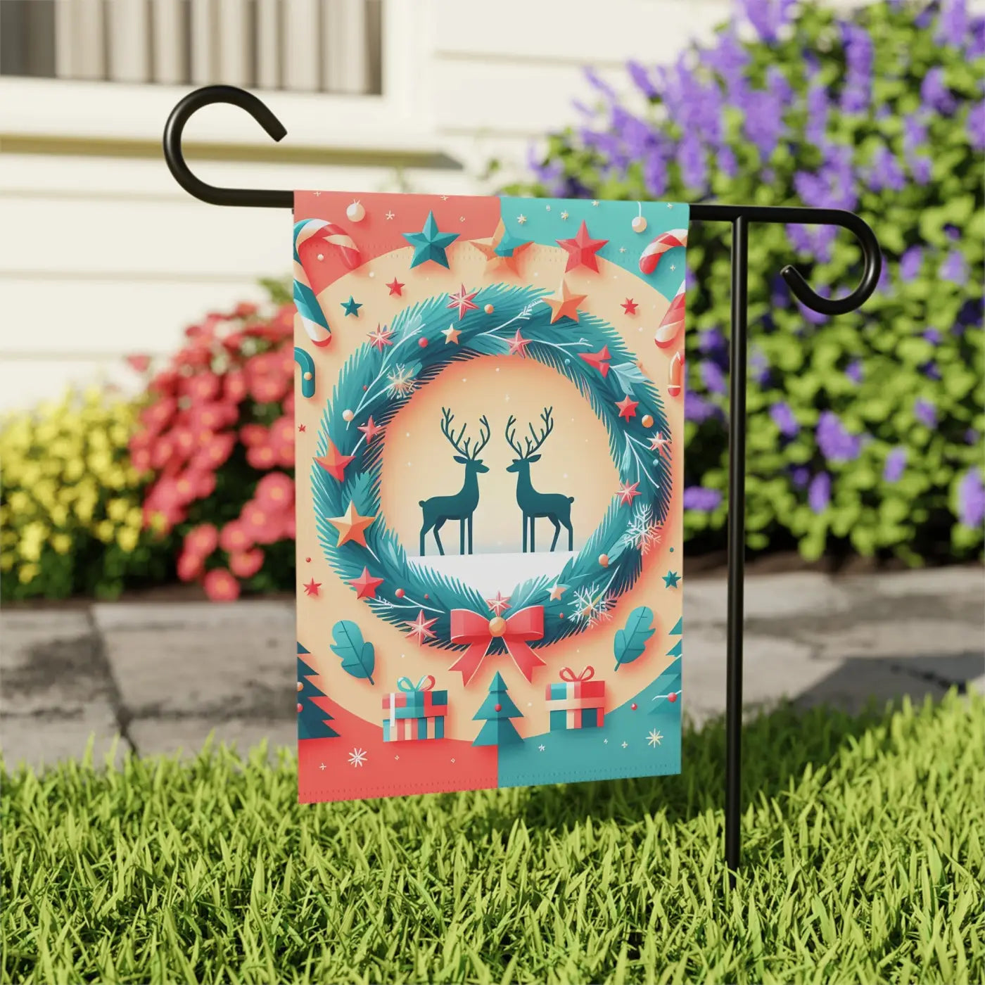 Reindeer Christmas Poplin-Canvas House Banner - Festive Decor - DipaliZ