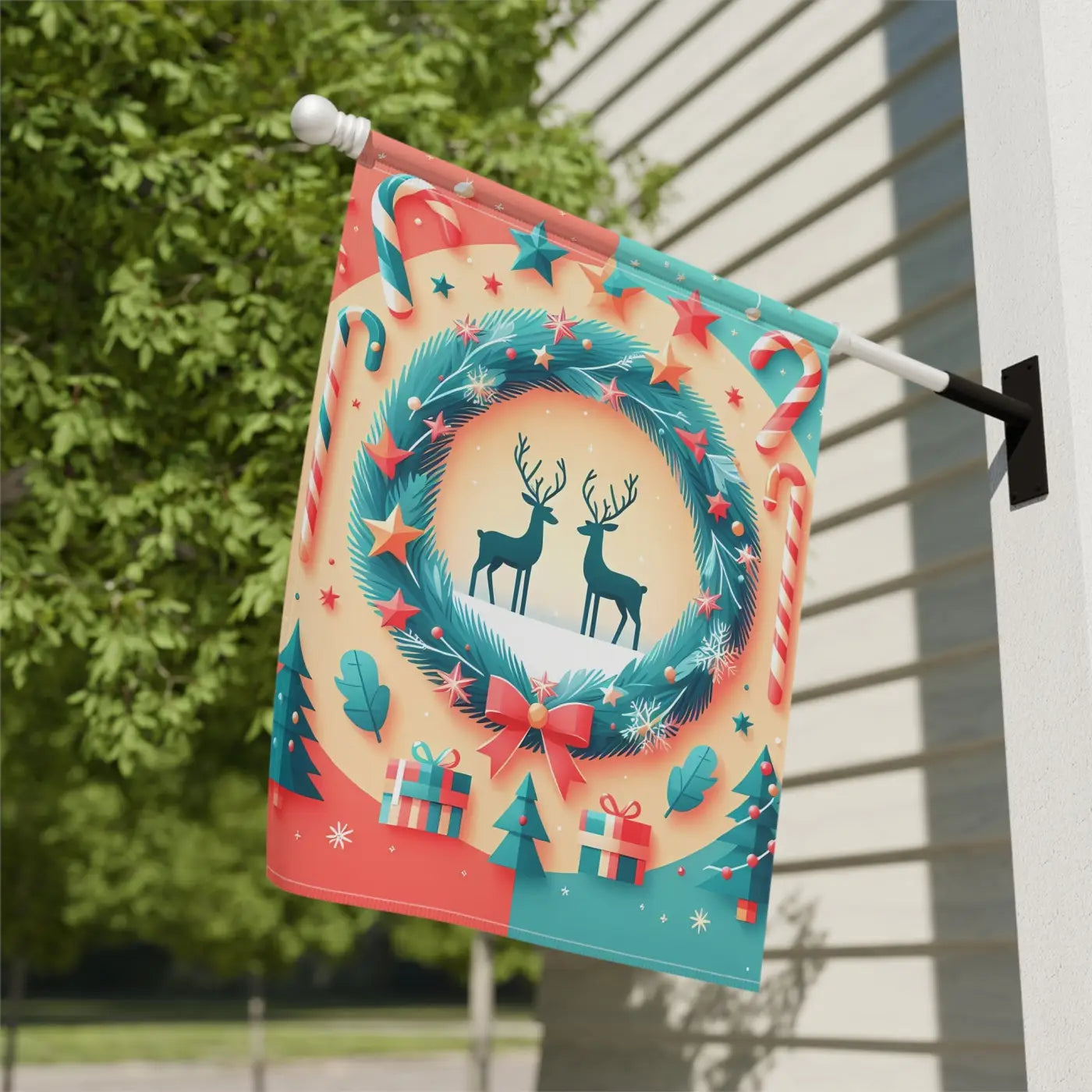 Reindeer Christmas Poplin-Canvas House Banner - Festive Decor - DipaliZ