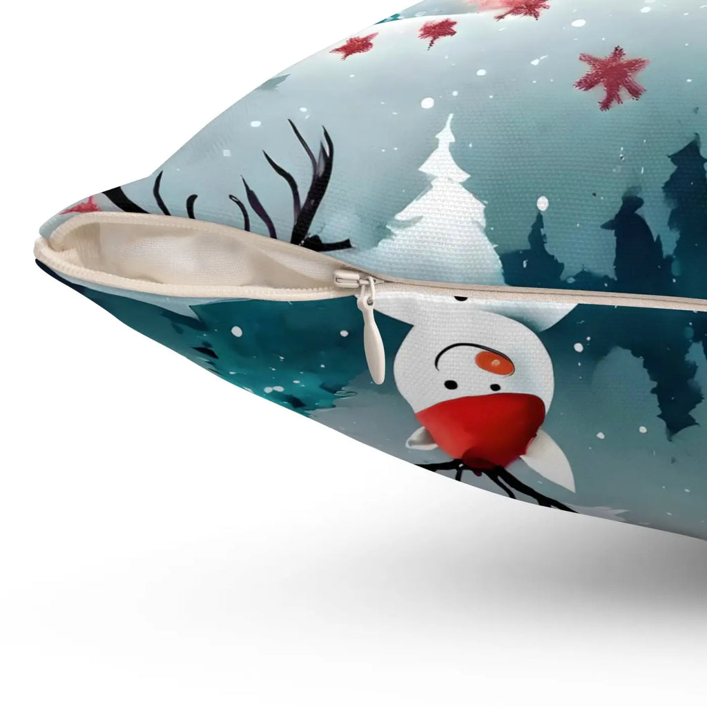 Festive Reindeer Polyester Square Pillow - Spruce Trees Christmas - DipaliZ