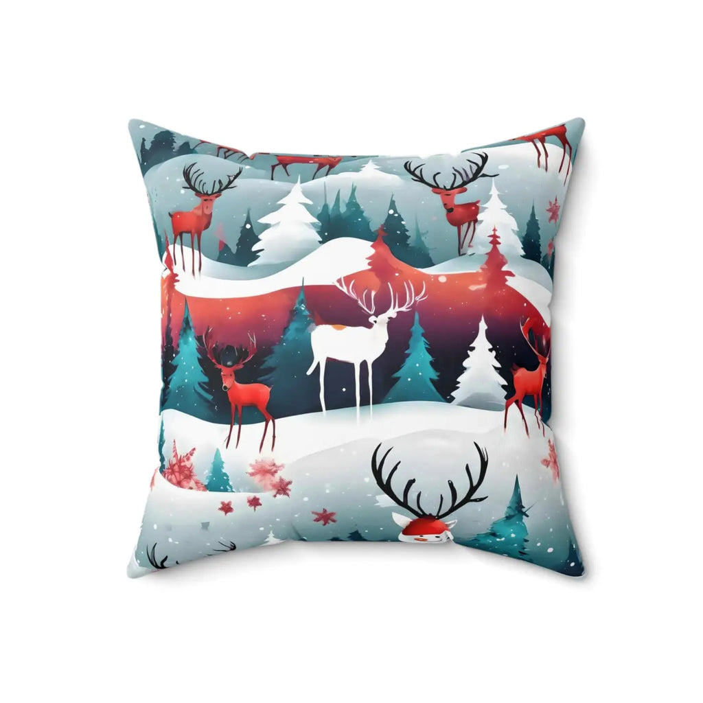 Festive Reindeer Polyester Square Pillow - Spruce Trees Christmas - DipaliZ