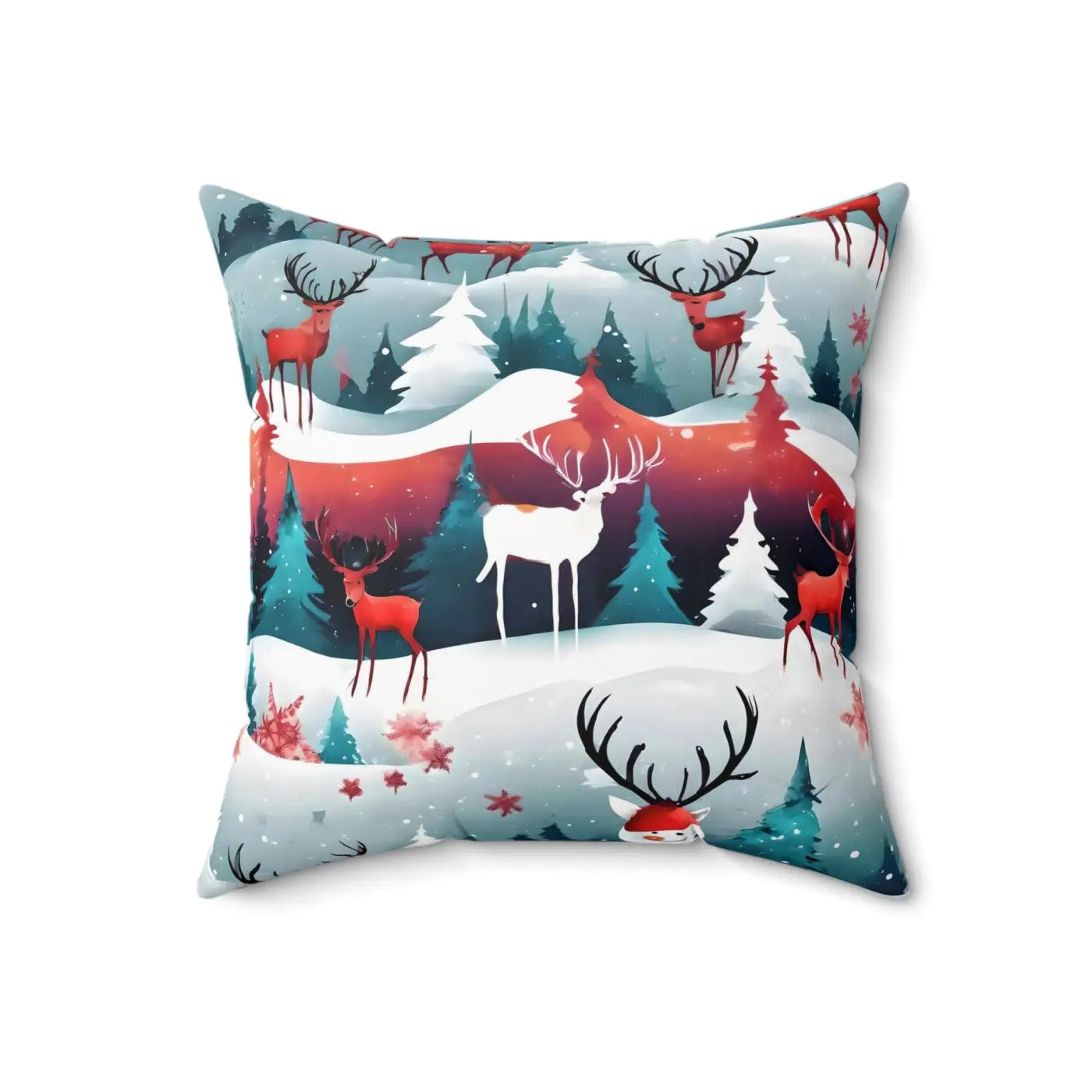 Festive Reindeer Polyester Square Pillow - Spruce Trees Christmas - DipaliZ