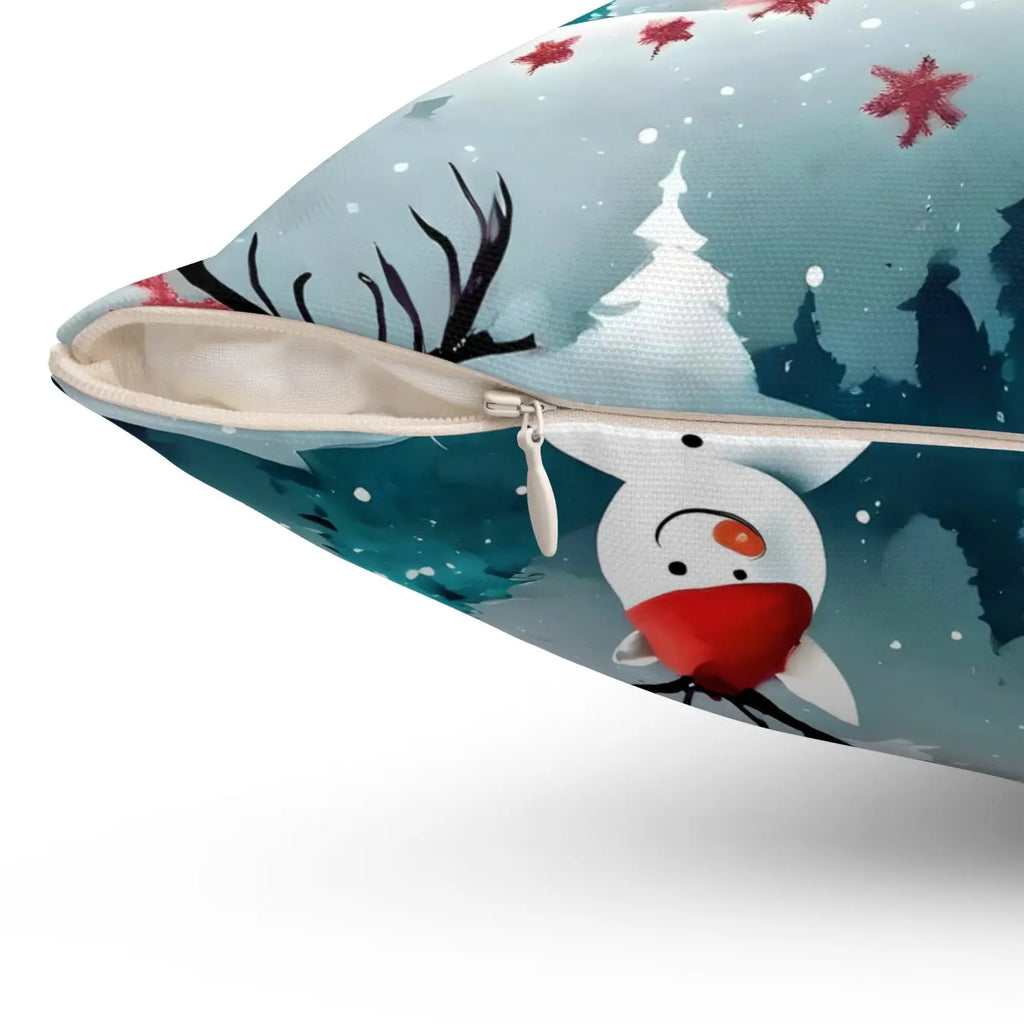 Festive Reindeer Polyester Square Pillow - Spruce Trees Christmas - DipaliZ