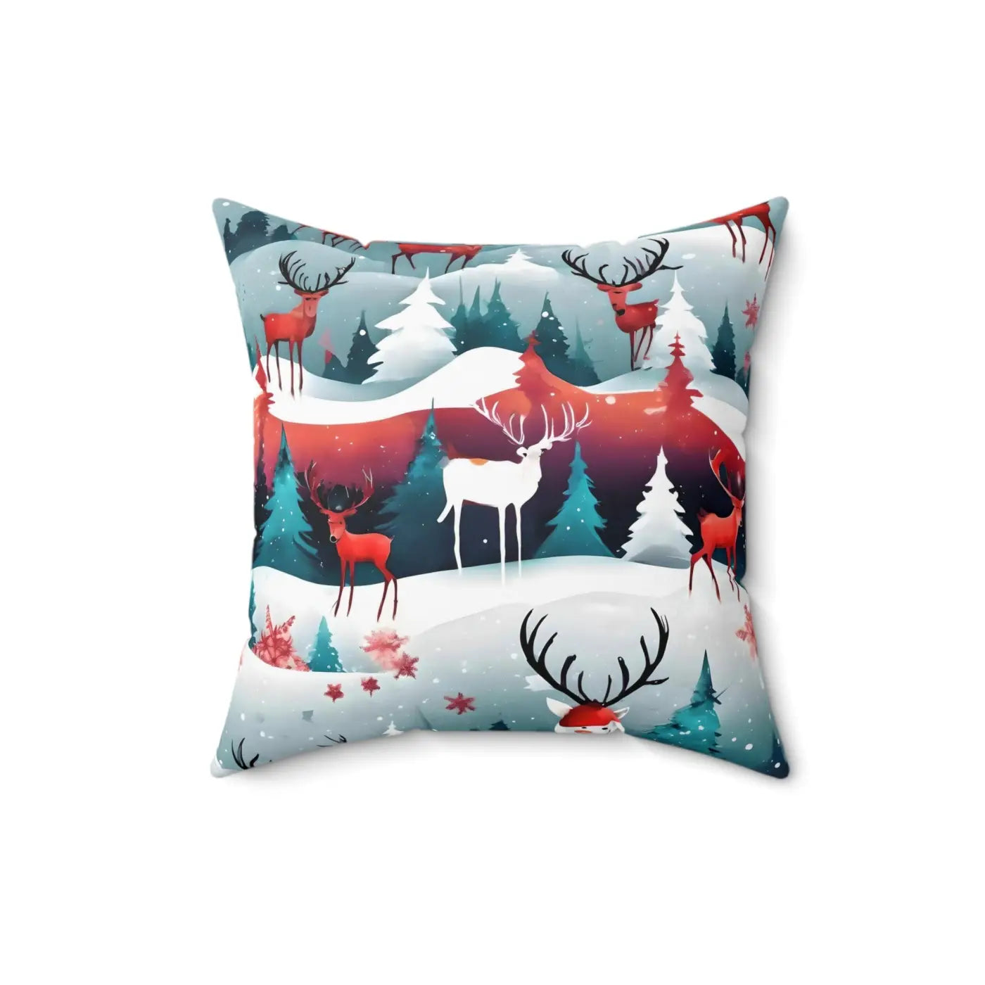 Festive Reindeer Polyester Square Pillow - Spruce Trees Christmas - DipaliZ