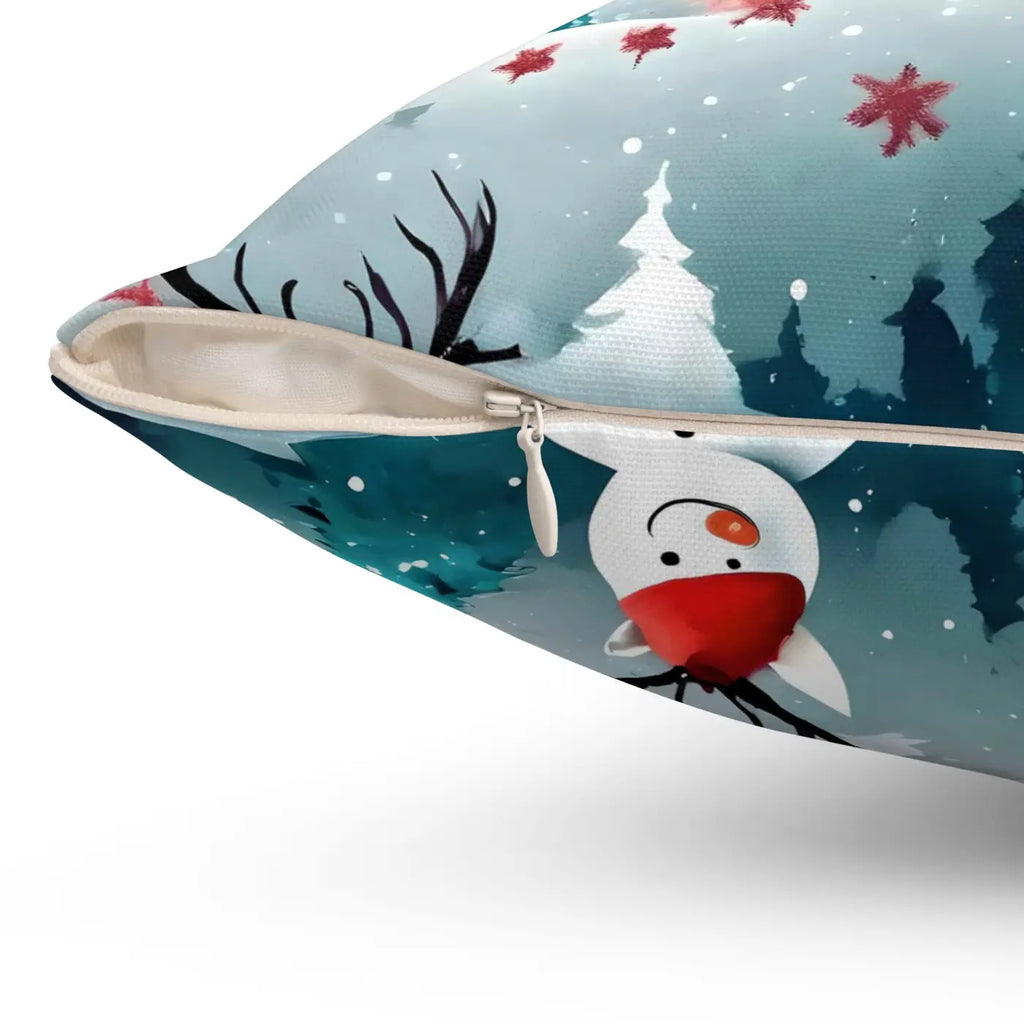 Festive Reindeer Polyester Square Pillow - Spruce Trees Christmas - DipaliZ