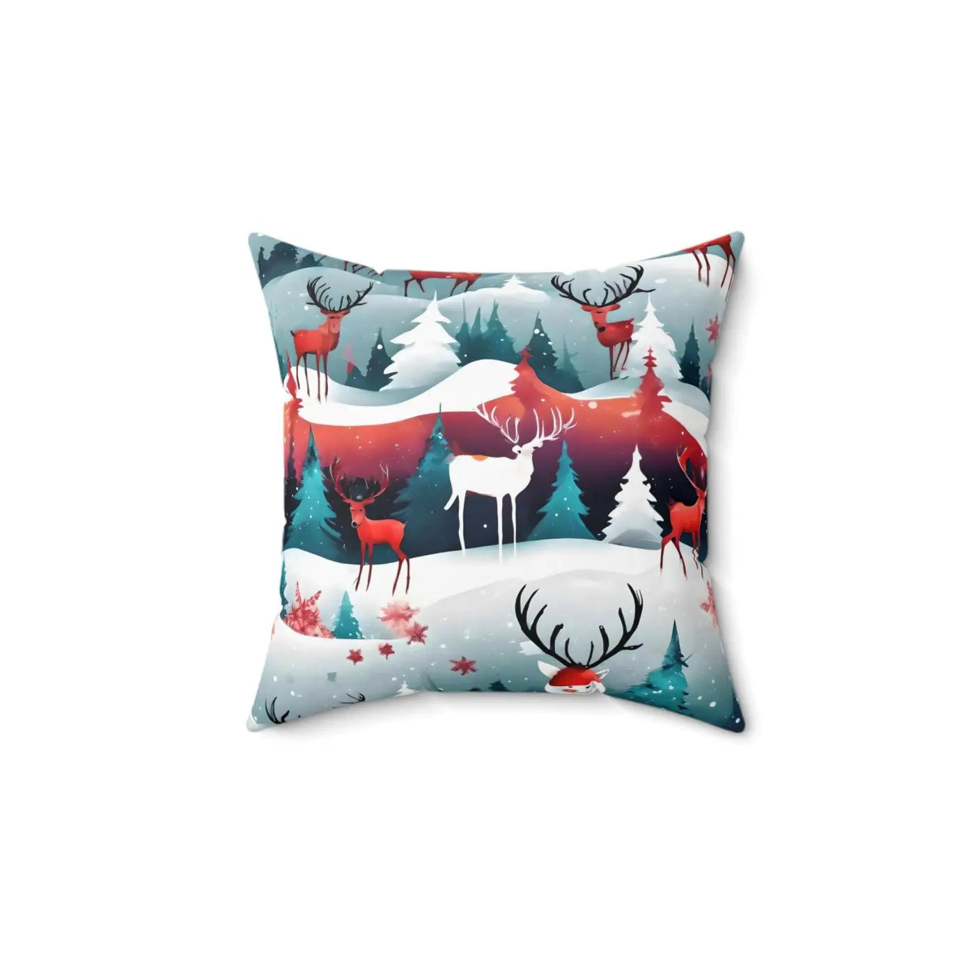 Festive Reindeer Polyester Square Pillow - Spruce Trees Christmas - DipaliZ