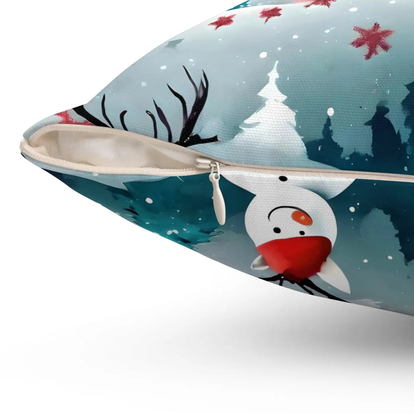 Festive Reindeer Polyester Square Pillow - Spruce Trees Christmas - DipaliZ