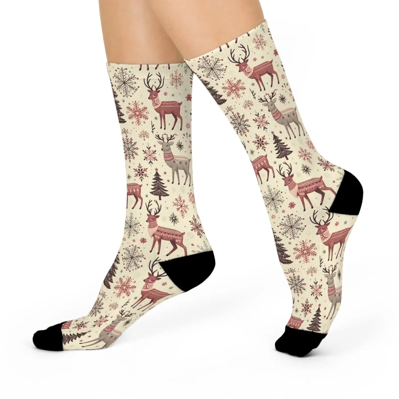 Cozy Christmas Crew Socks - Delightful Reindeer Patterns - DipaliZ