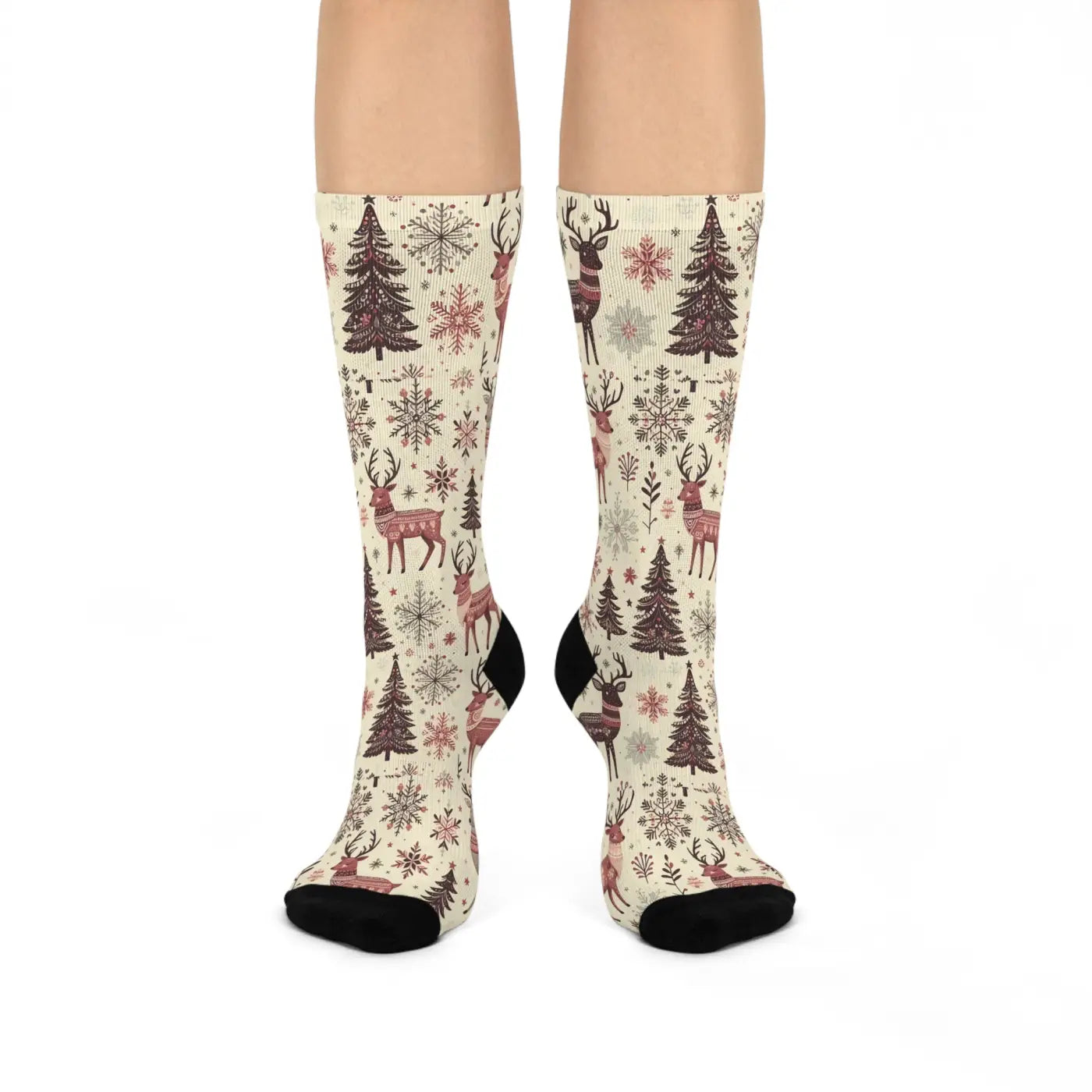 Cozy Christmas Crew Socks - Delightful Reindeer Patterns - DipaliZ
