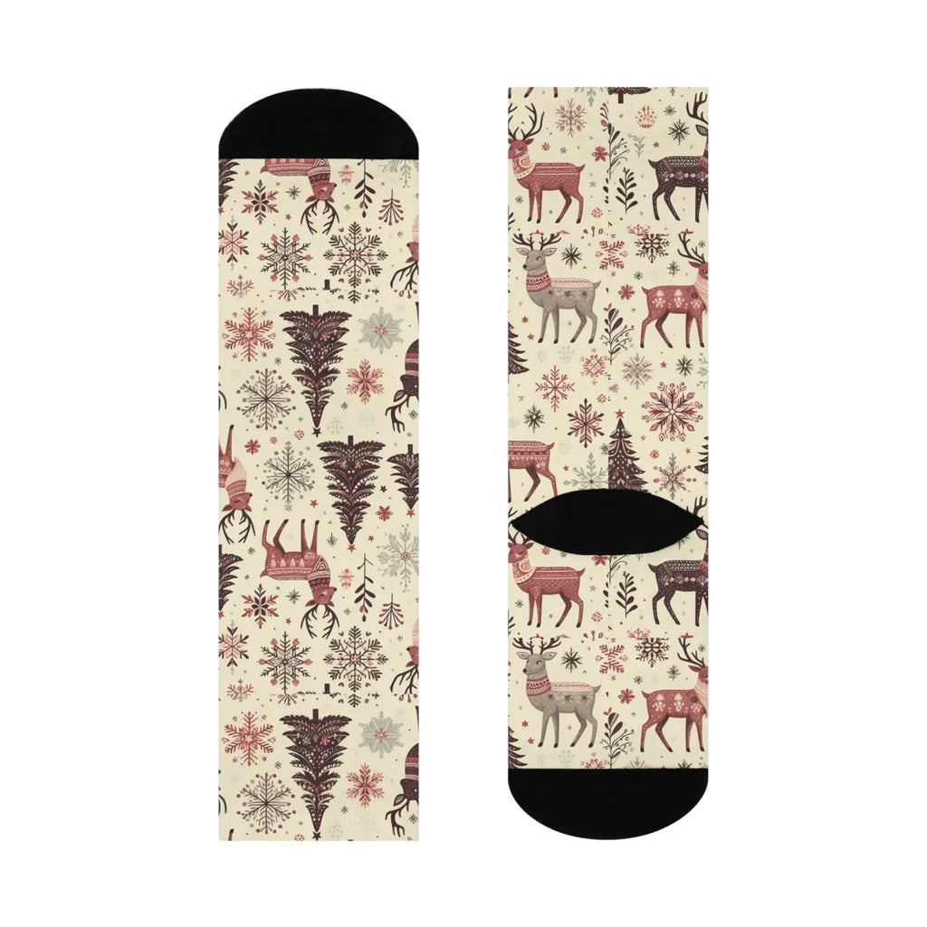 Cozy Christmas Crew Socks - Delightful Reindeer Patterns - DipaliZ