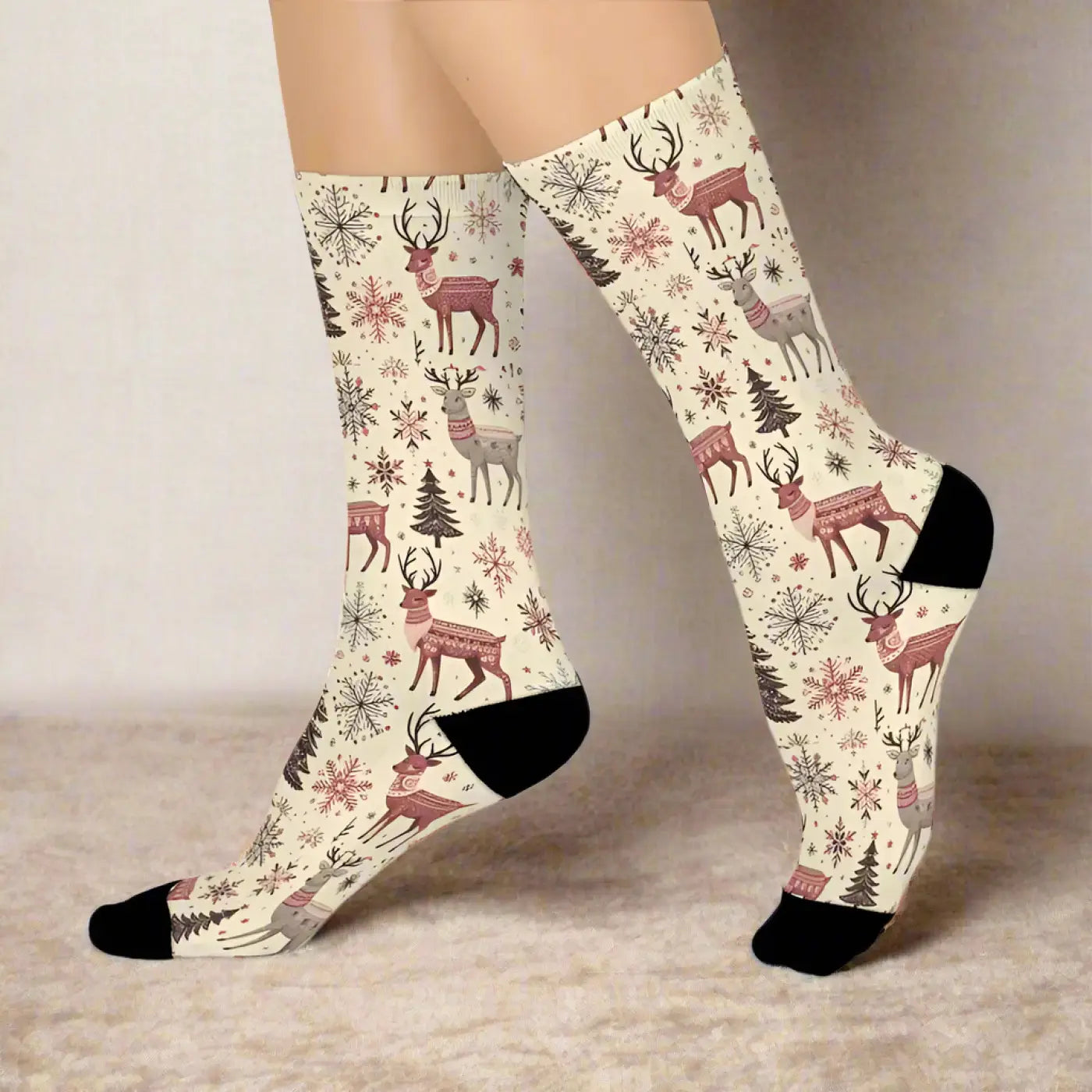 Cozy Christmas Crew Socks - Delightful Reindeer Patterns - DipaliZ