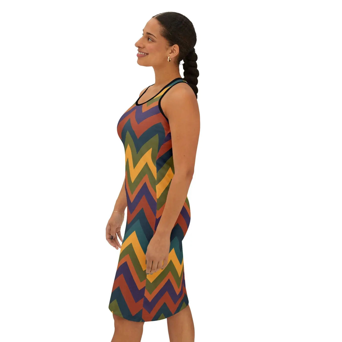 Retro Chevron Racerback Dress - Vintage Earthtone Zigzag - DipaliZ