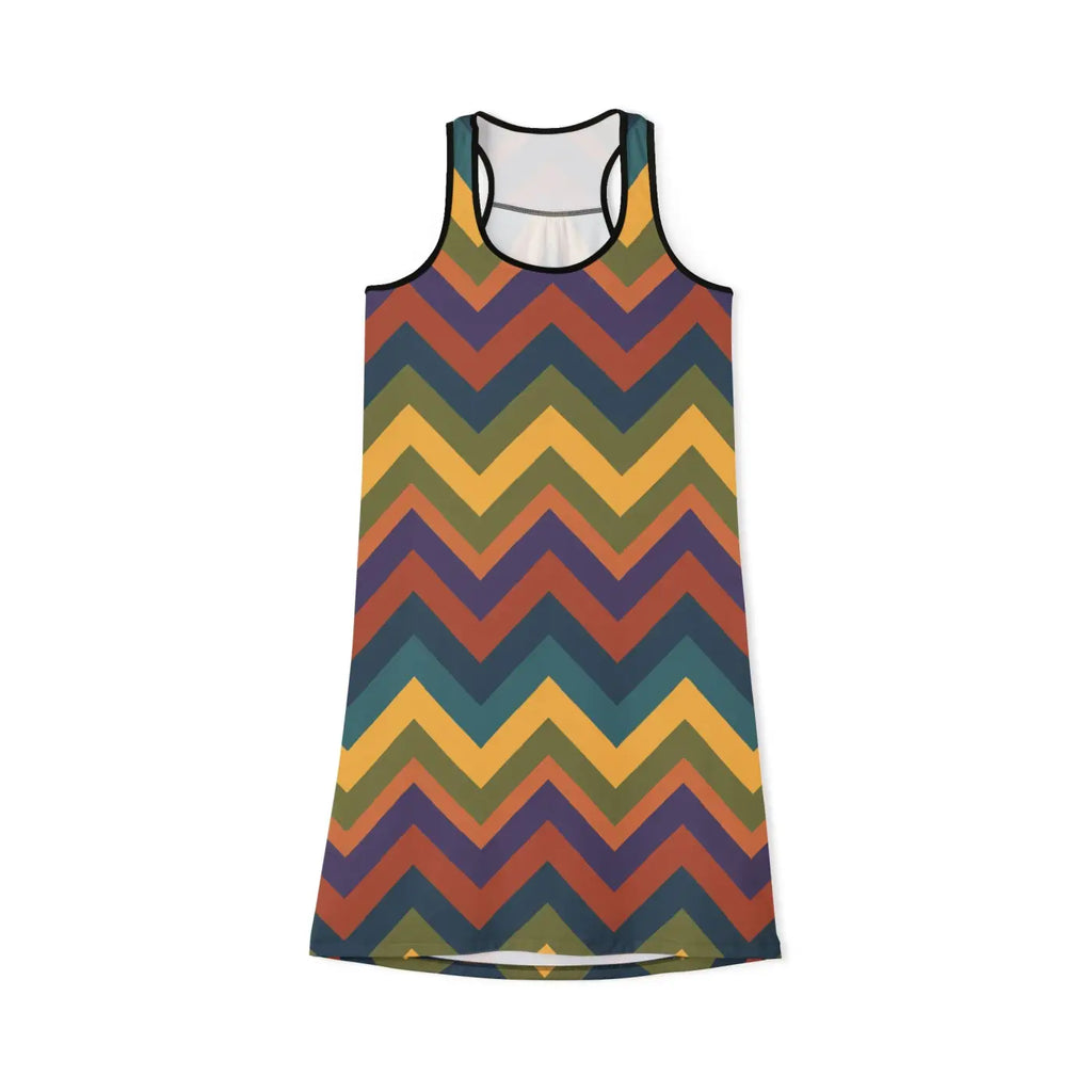 Retro Chevron Racerback Dress - Vintage Earthtone Zigzag - DipaliZ