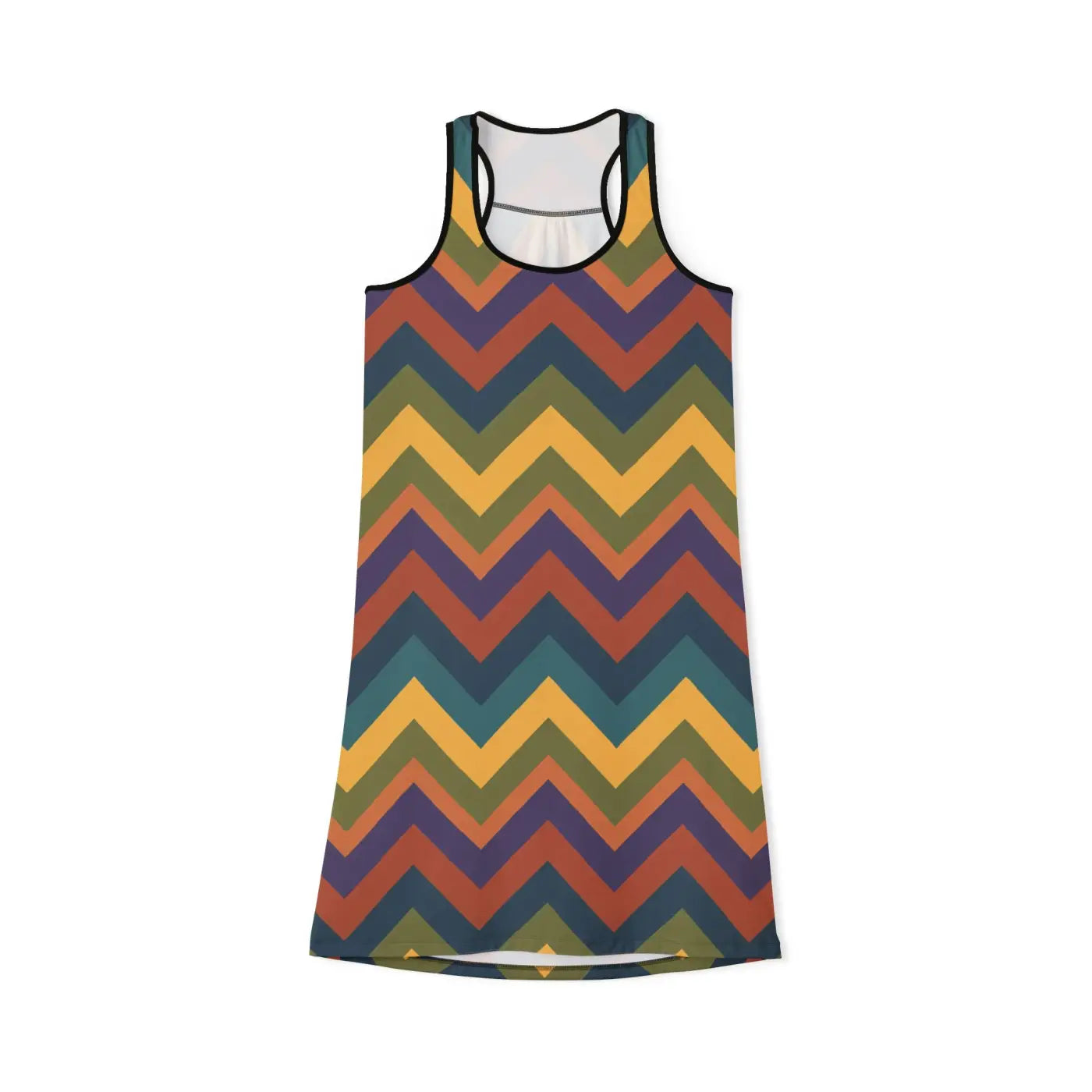 Retro Chevron Racerback Dress - Vintage Earthtone Zigzag - DipaliZ