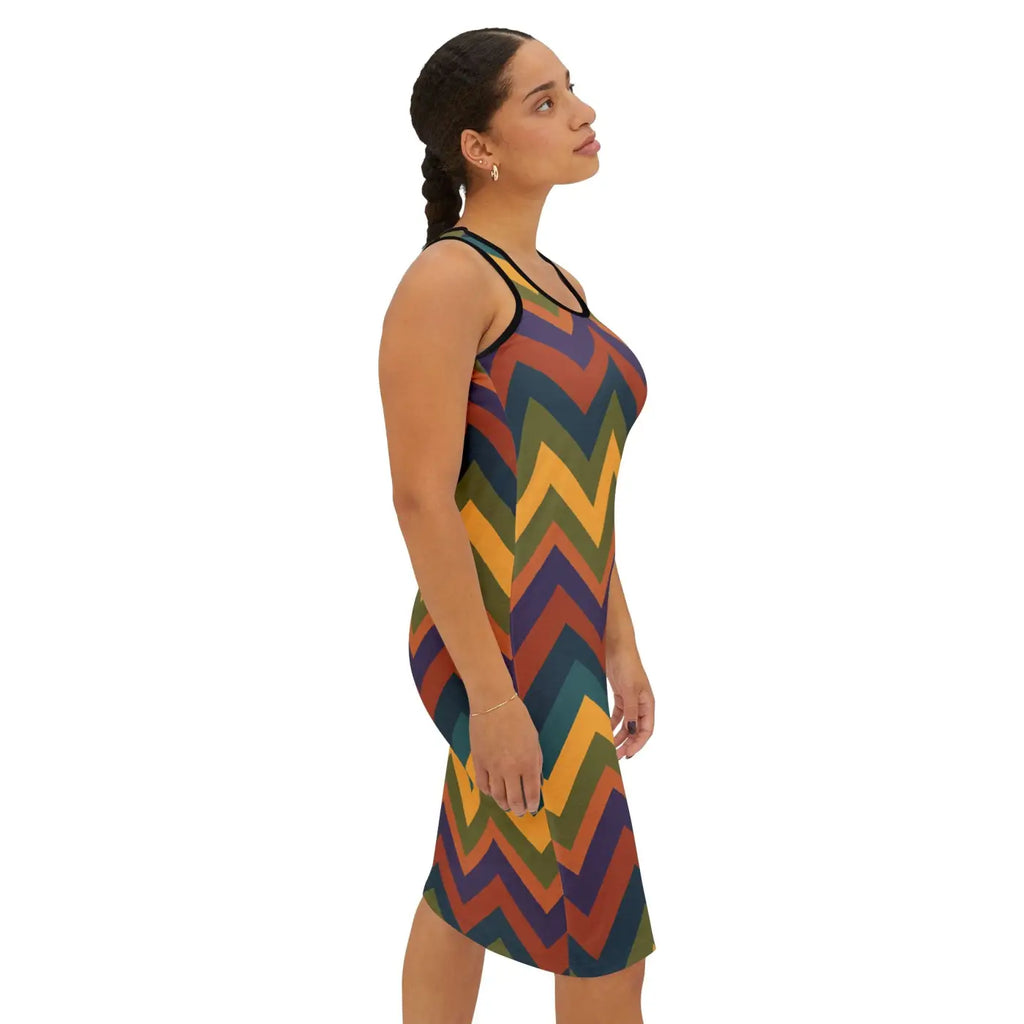 Retro Chevron Racerback Dress - Vintage Earthtone Zigzag - DipaliZ