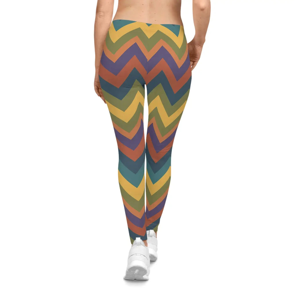 Retro Chevron Leggings - Colorful Zigzag All-Over Print - DipaliZ