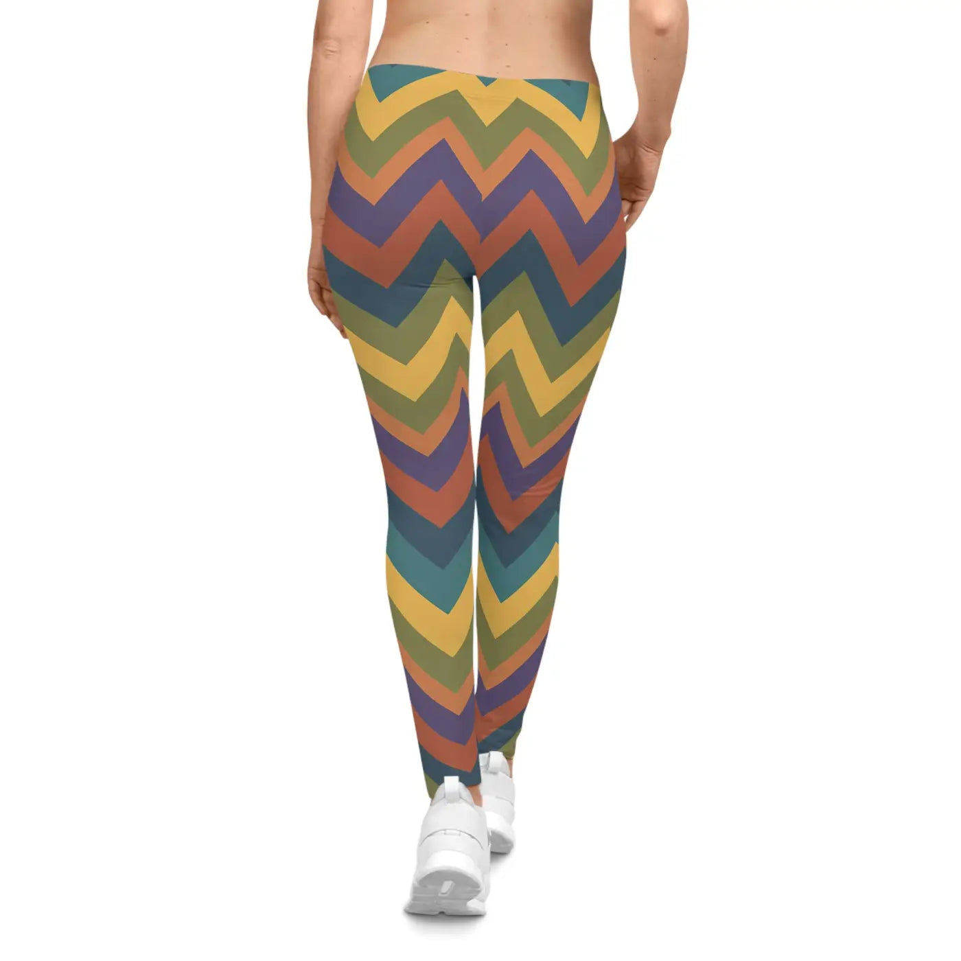 Retro Chevron Leggings - Colorful Zigzag All-Over Print - DipaliZ