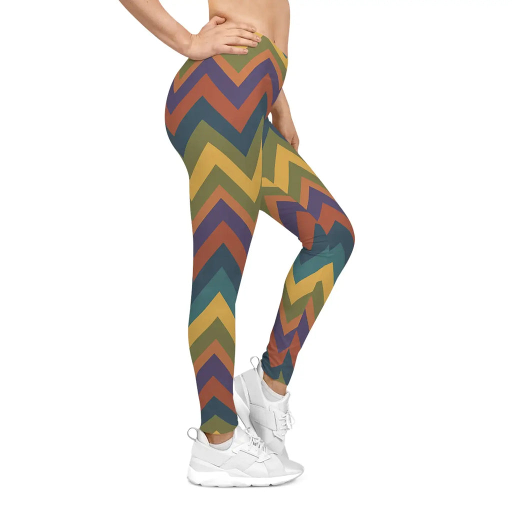 Retro Chevron Leggings - Colorful Zigzag All-Over Print - DipaliZ