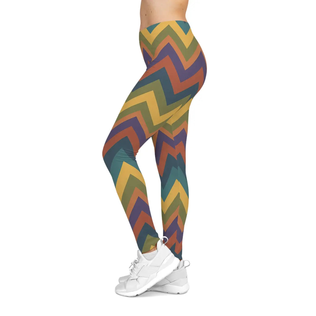 Retro Chevron Leggings - Colorful Zigzag All-Over Print - DipaliZ