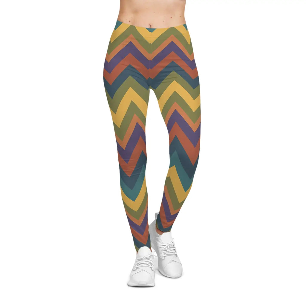 Retro Chevron Leggings - Colorful Zigzag All-Over Print - DipaliZ