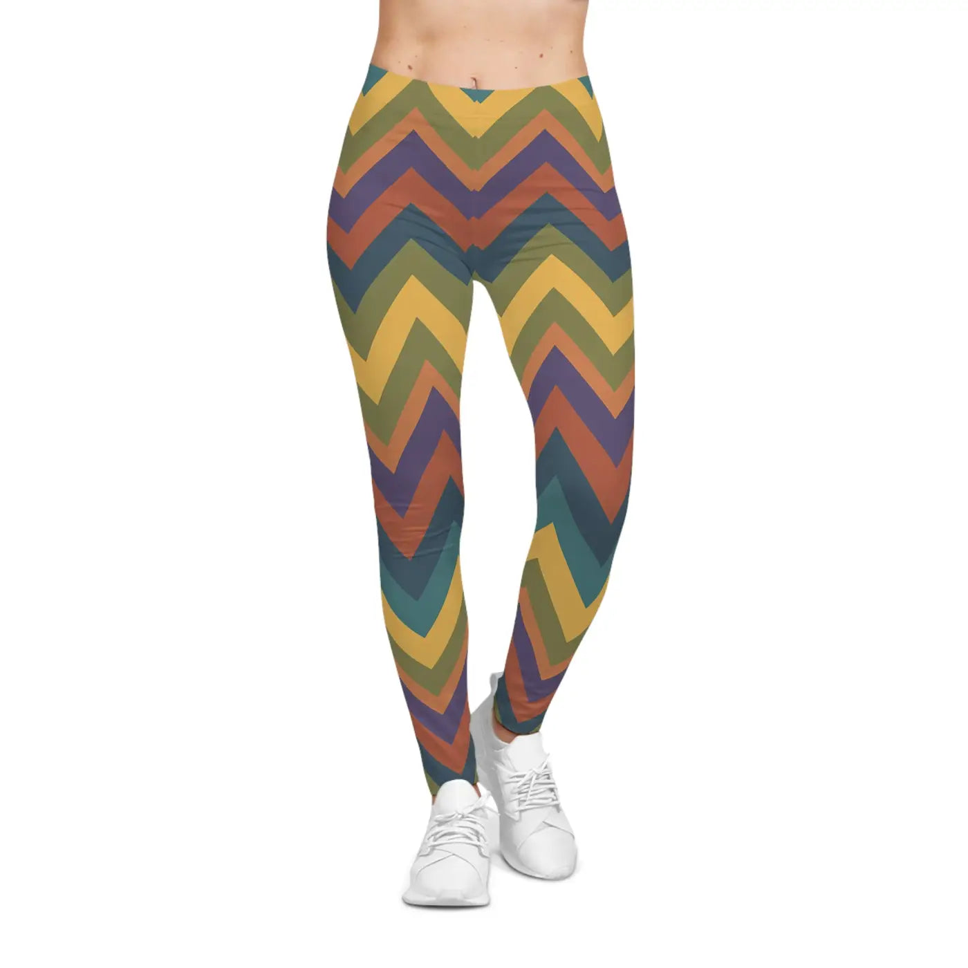 Retro Chevron Leggings - Colorful Zigzag All-Over Print - DipaliZ