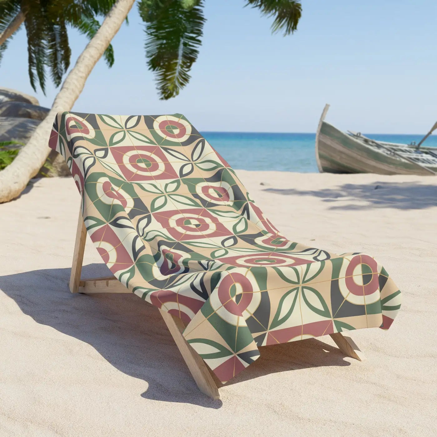 Geometric Beach Towel - Vintage Tile Pattern Design - DipaliZ