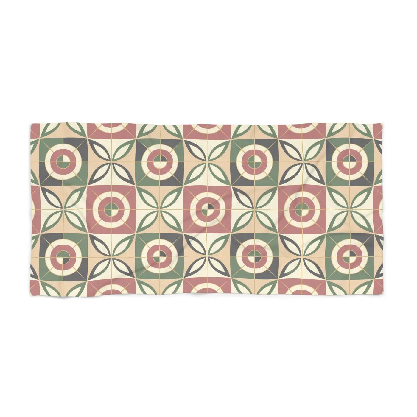 Geometric Beach Towel - Vintage Tile Pattern Design - DipaliZ