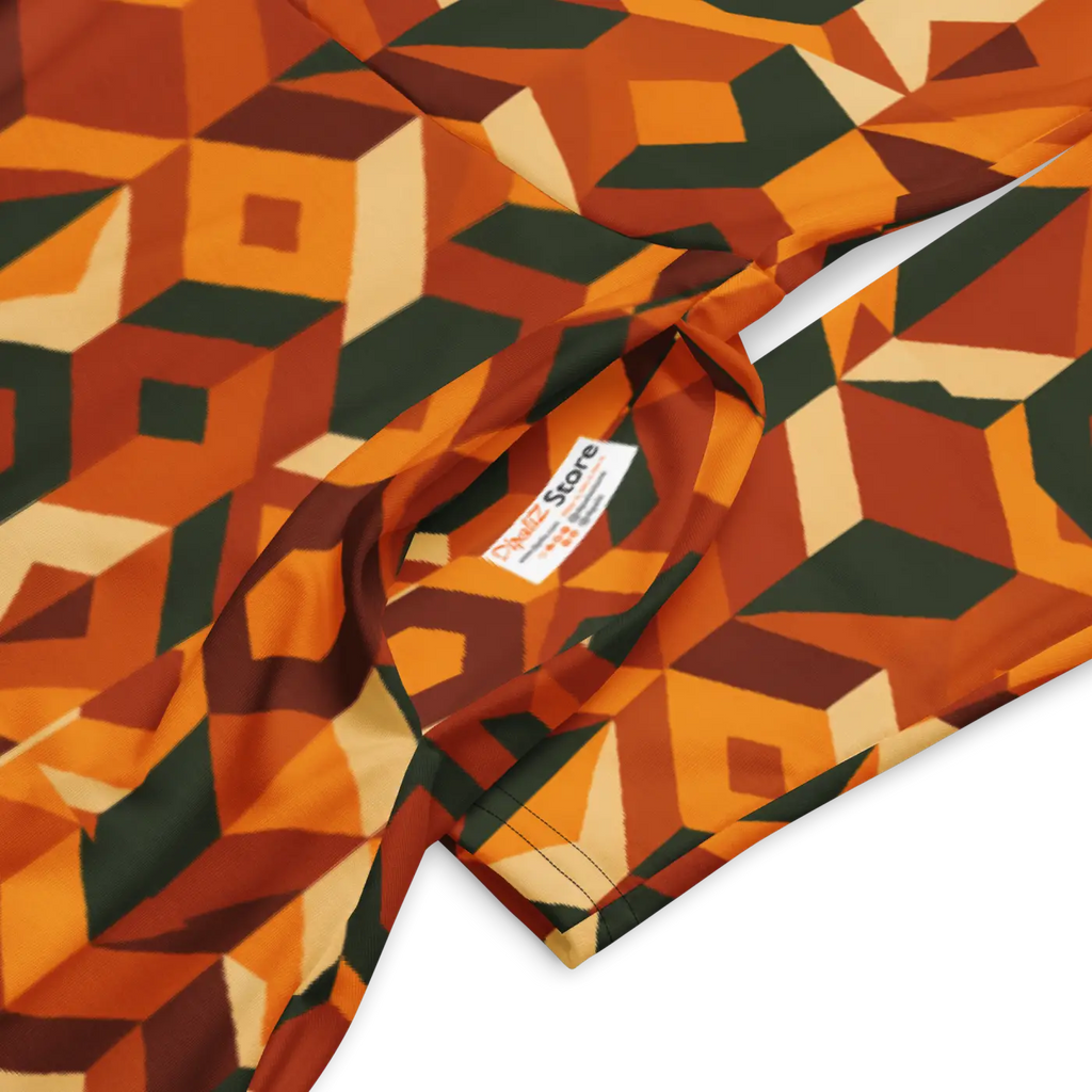 Retro Orange Geometric Print Long Sleeve Midi Dress - DipaliZ