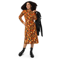 Retro Orange Geometric Print Long Sleeve Midi Dress - DipaliZ