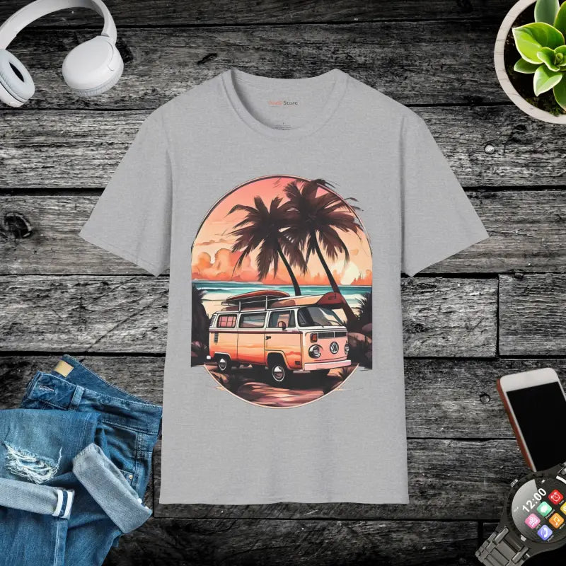 Retro Roadtrip Vibes Unisex Tee - Vintage Van Design - DipaliZ