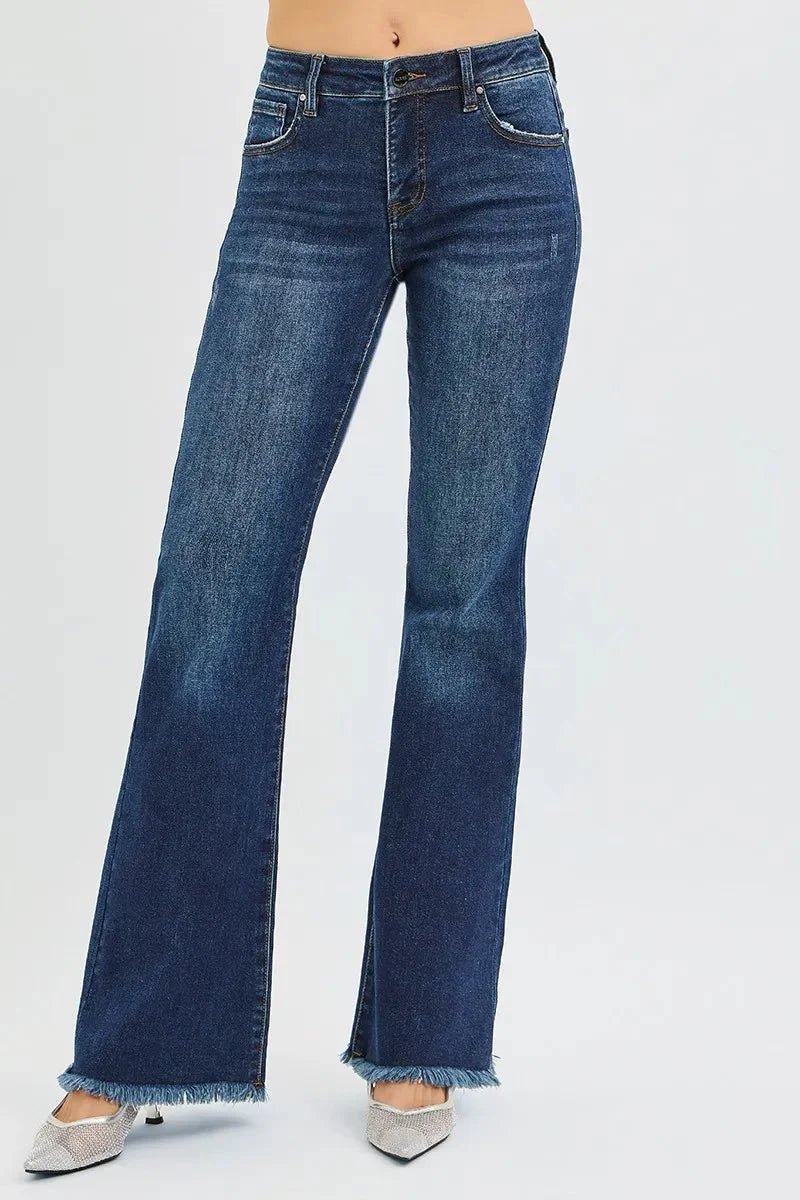 RISEN Full Size Tummy Control Mid Rise Flare Jeans Plus Size