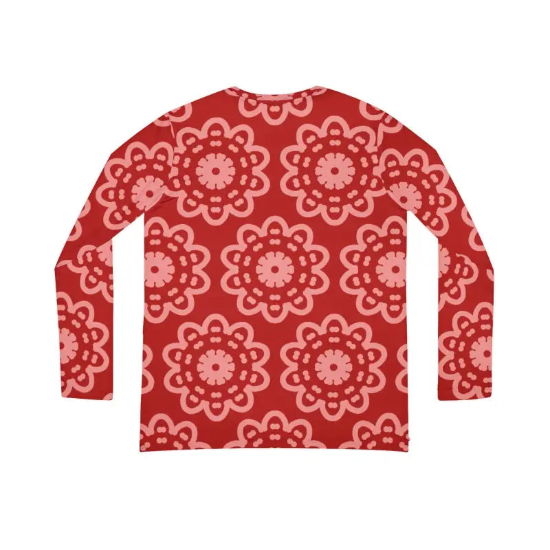 Long Sleeve Neck Shirt - Bold Red Pattern Style - DipaliZ