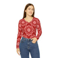 Long Sleeve Neck Shirt - Bold Red Pattern Style - DipaliZ