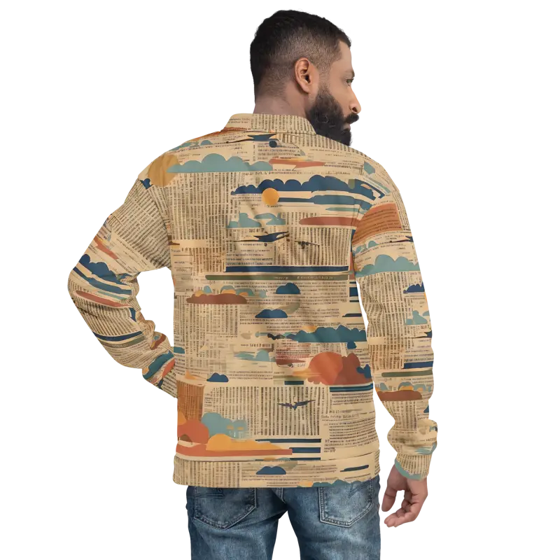 Unisex Bomber Jacket - Vintage Newspaper Print Style - DipaliZ