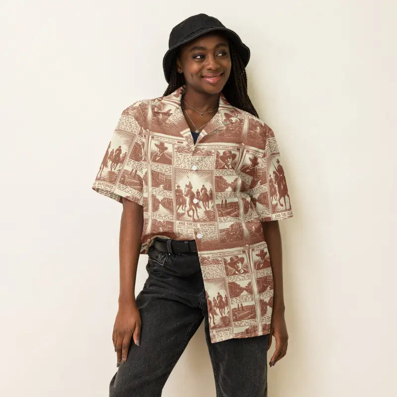 Vintage Newspaper Unisex Button Shirt - Retro Eco Style - DipaliZ