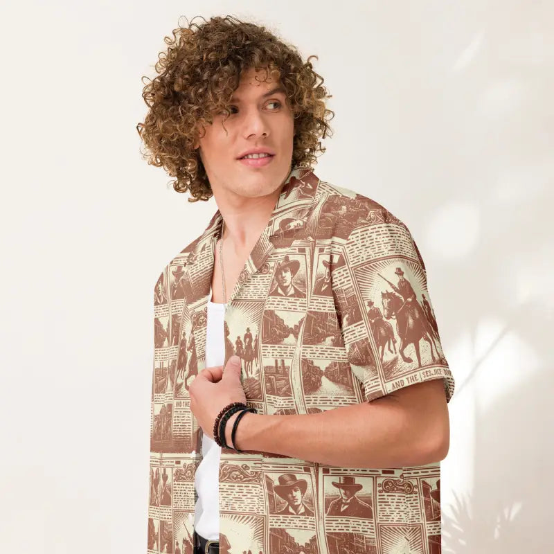 Vintage Newspaper Unisex Button Shirt - Retro Eco Style - DipaliZ