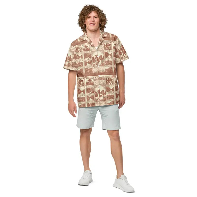 Vintage Newspaper Unisex Button Shirt - Retro Eco Style - DipaliZ