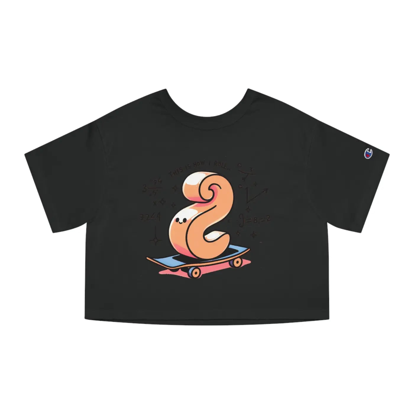 Cropped T-Shirt - Cute Skateboard Graphic Design - DipaliZ