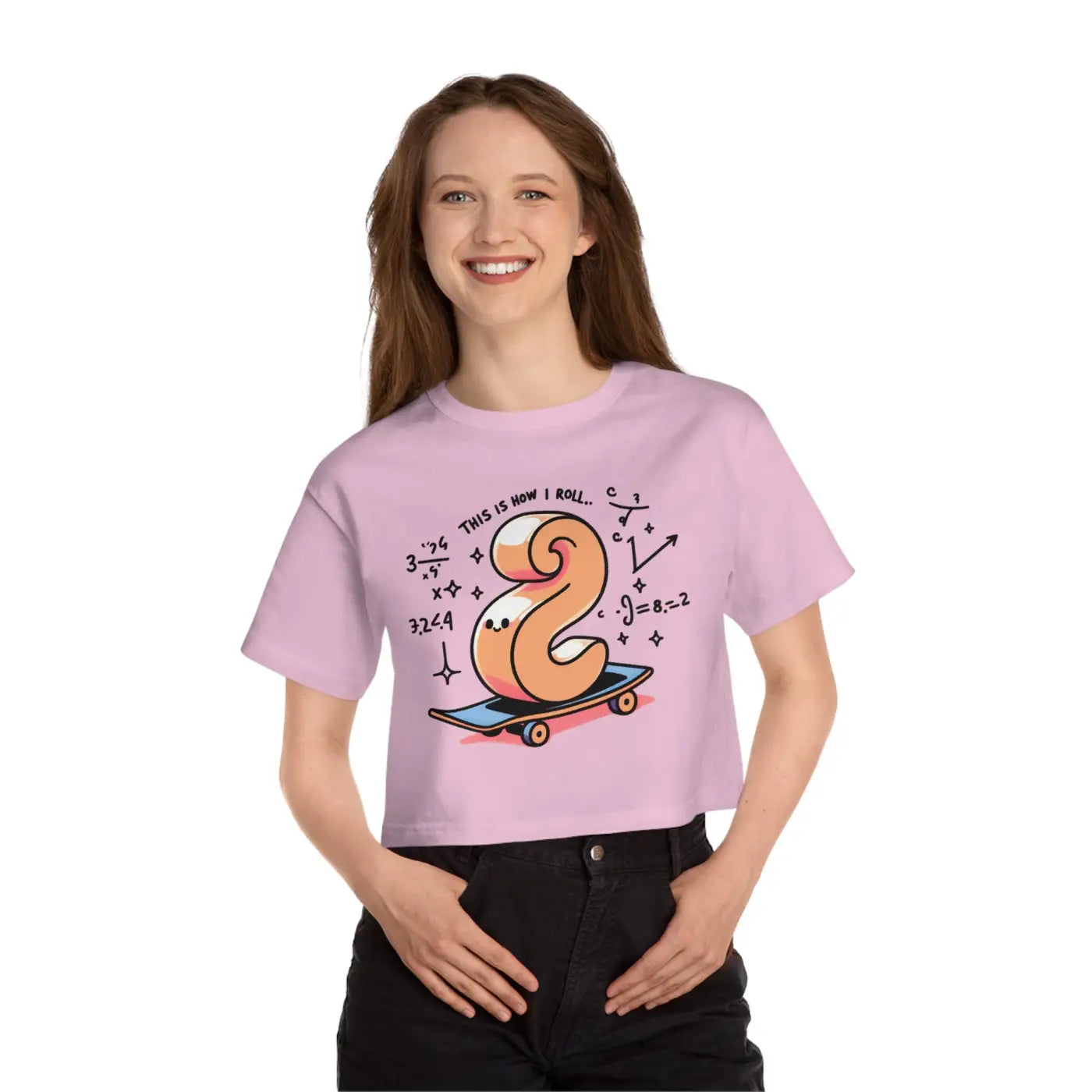 Cropped T-Shirt - Cute Skateboard Graphic Design - DipaliZ